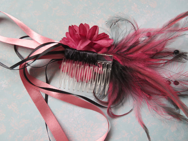Dusky Rose Pink and Black Regency Headpiece
