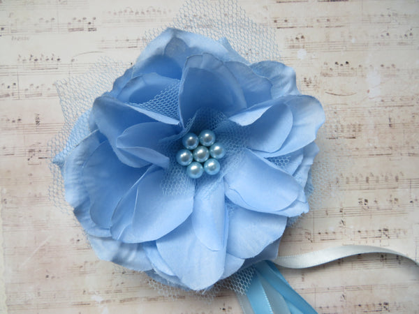 Pale Sky Blue Regency Penny Blossom Hair Clip