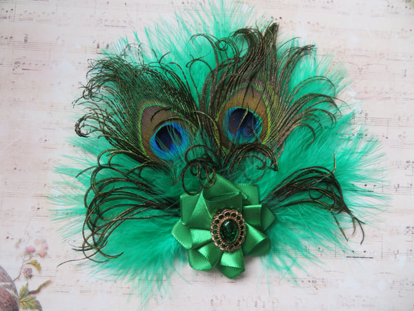 Emerald Victoriana Peacock Feather Headpiece