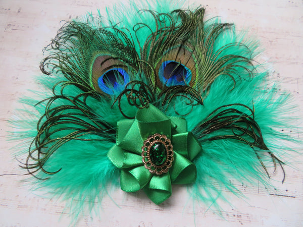Emerald Victoriana Peacock Feather Headpiece