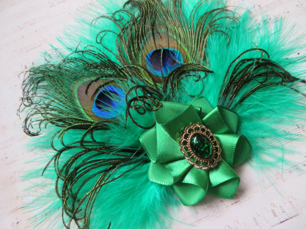 Emerald Victoriana Peacock Feather Headpiece