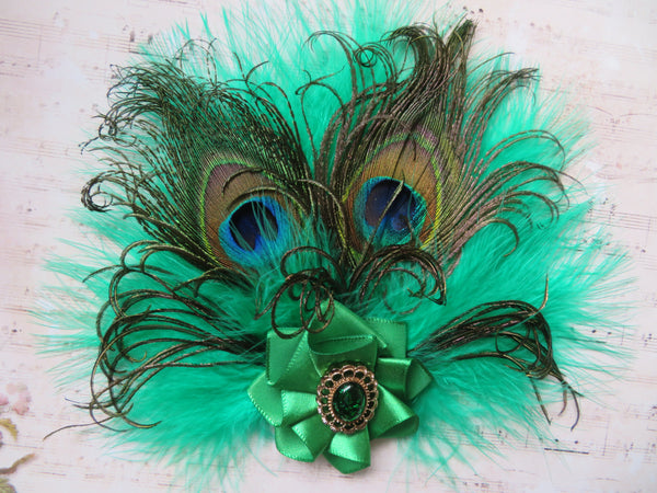 Emerald Victoriana Peacock Feather Headpiece