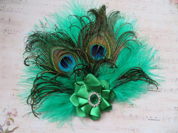 Emerald Victoriana Peacock Feather Headpiece