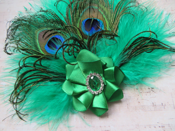 Emerald Victoriana Peacock Feather Headpiece