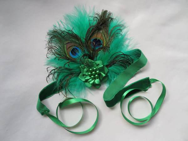Emerald Victoriana Peacock Velvet Flapper Band