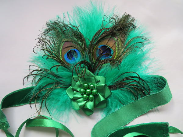 Emerald Victoriana Peacock Velvet Flapper Band