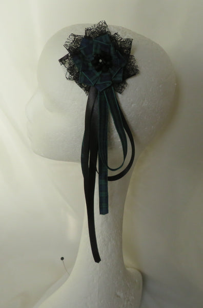 Black Watch Tartan Clip In Regency Ribbons