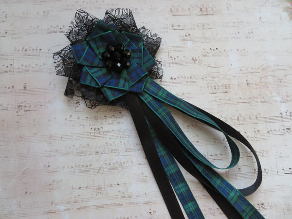 Black Watch Tartan Clip In Regency Ribbons