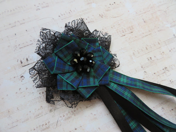 Black Watch Tartan Clip In Regency Ribbons