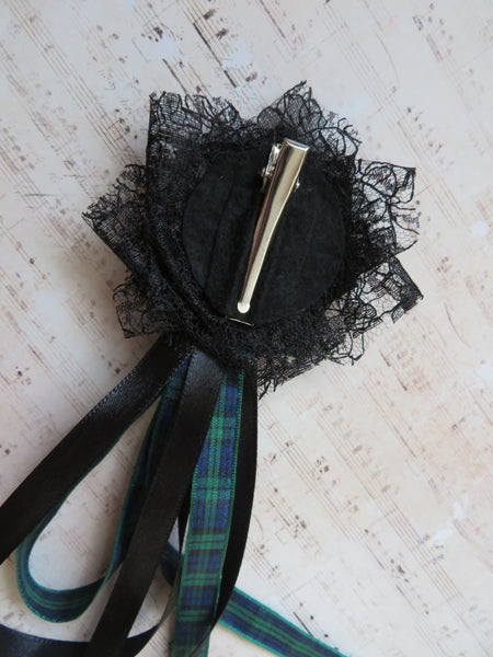 Black Watch Tartan Clip In Regency Ribbons