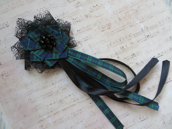 Black Watch Tartan Clip In Regency Ribbons