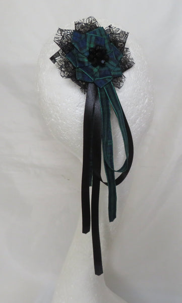 Black Watch Tartan Clip In Regency Ribbons