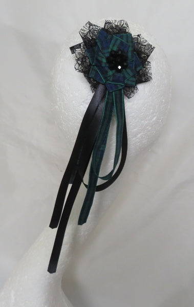 Black Watch Tartan Clip In Regency Ribbons