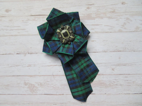 Black Watch Tartan Ruffle Antique Look Brooch