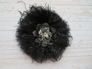 Black & Silver Spider Feather Hair Clip