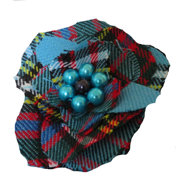 Tartan Fabric Flower Brooch