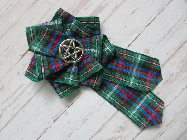 Rose Tartan Ribbon Ruffle Pentagram Brooch