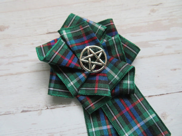 Rose Tartan Ribbon Ruffle Pentagram Brooch