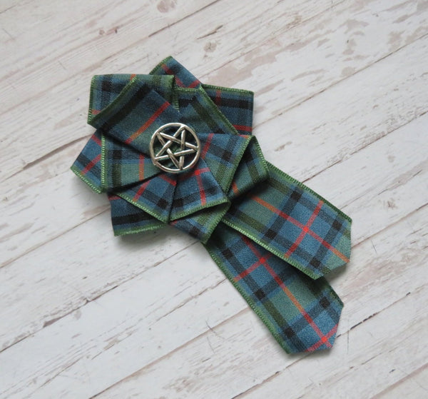 Flower of Scotland Tartan Ribbon Ruffle Pentagram Brooch