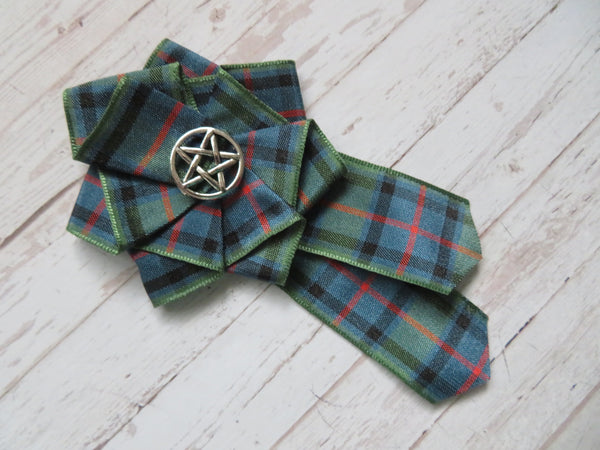 Flower of Scotland Tartan Ribbon Ruffle Pentagram Brooch