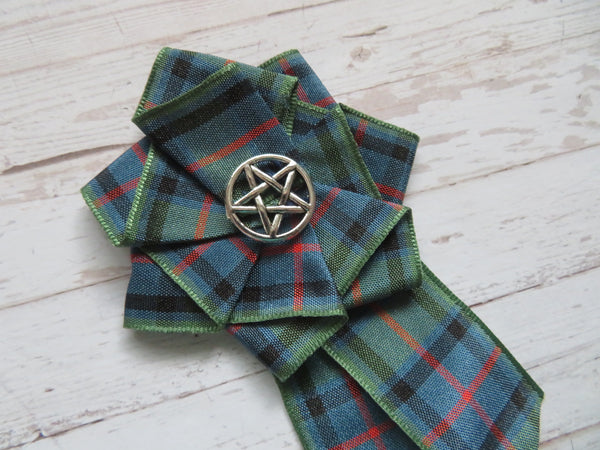 Flower of Scotland Tartan Ribbon Ruffle Pentagram Brooch