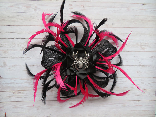 Black and Cerise Pink Spider Lily Fascinator