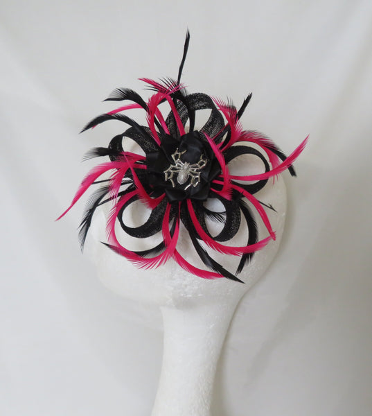 Black and Cerise Pink Spider Lily Fascinator