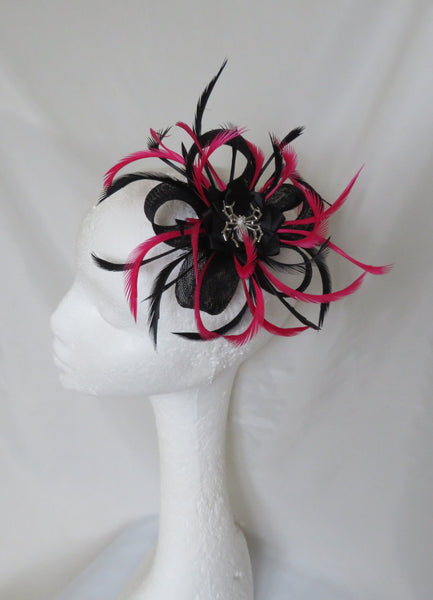 Black and Cerise Pink Spider Lily Fascinator