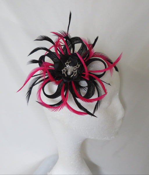 Black and Cerise Pink Spider Lily Fascinator
