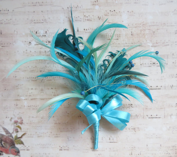 Turquoise Blue Shades Regency Feather Sprig