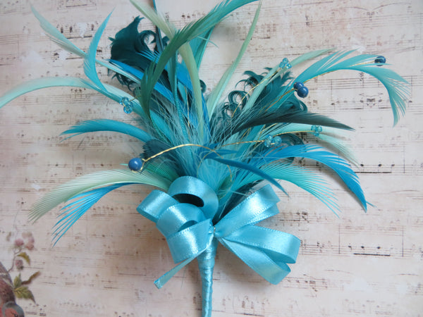 Turquoise Blue Shades Regency Feather Sprig