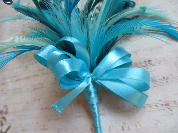 Turquoise Blue Shades Regency Feather Sprig