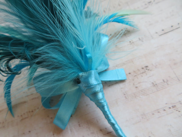 Turquoise Blue Shades Regency Feather Sprig