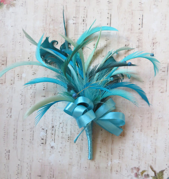 Turquoise Blue Shades Regency Feather Sprig