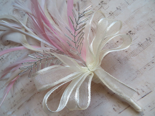 Pale Vintage Pink and Ivory Regency Feather Sprig