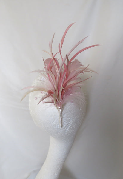 Vintage Rose Pink and Ivory Regency Feather Sprig