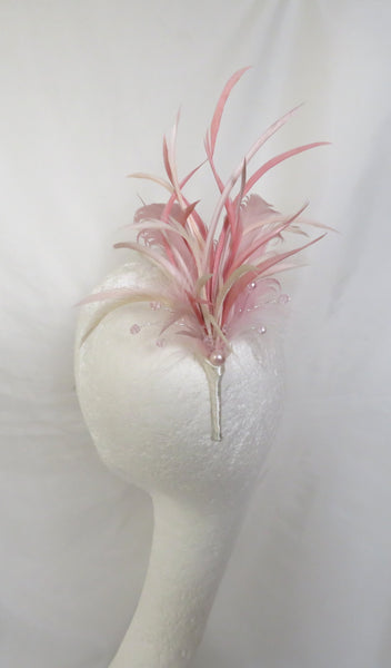Vintage Rose Pink and Ivory Regency Feather Sprig