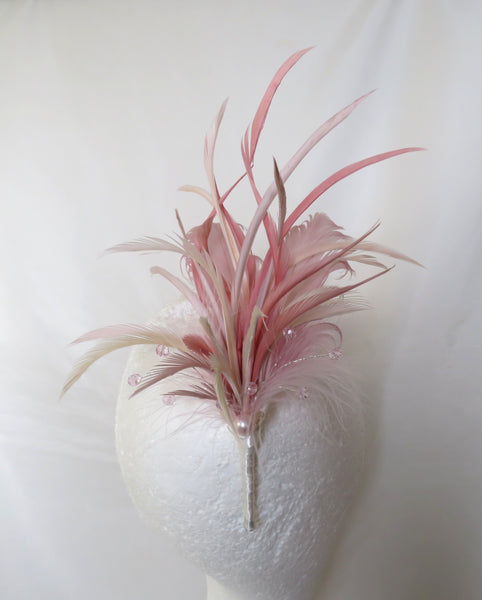 Vintage Rose Pink and Ivory Regency Feather Sprig