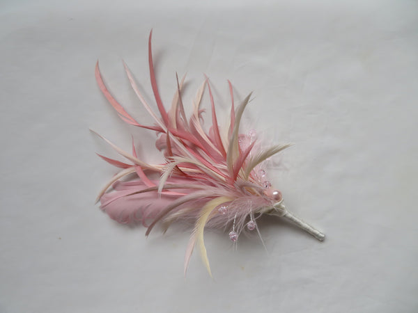 Vintage Rose Pink and Ivory Regency Feather Sprig