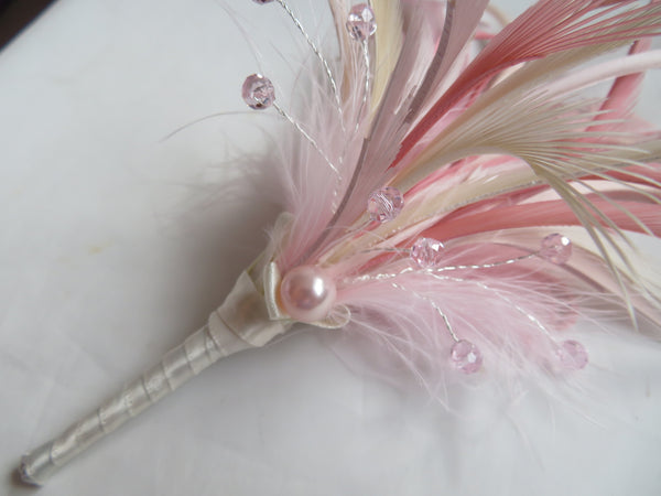 Vintage Rose Pink and Ivory Regency Feather Sprig