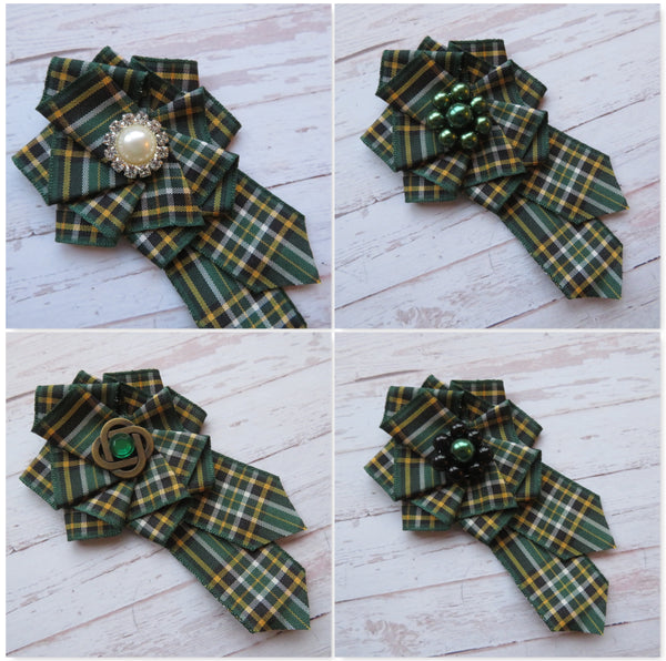 Tartan Ruffle Rosette Mini Brooch Pin - Made to Order