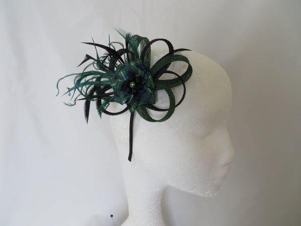 Black and Dark Green Campbell Tartan Roxi Fascinator