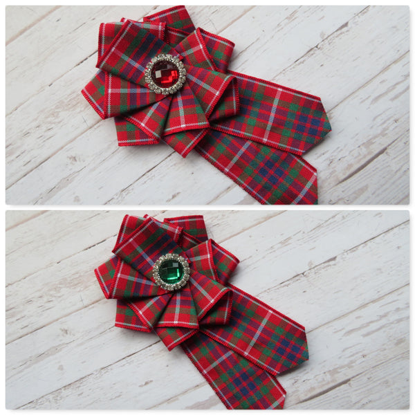 Fraser Tartan Ruffle & Crystal Brooch