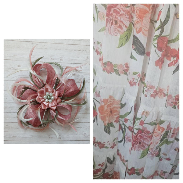 Dusky Pink Ivory and Olive Green Mini Lily Fascinator
