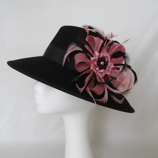 Dusky Rose Pink and Black Mini Lily Fascinator