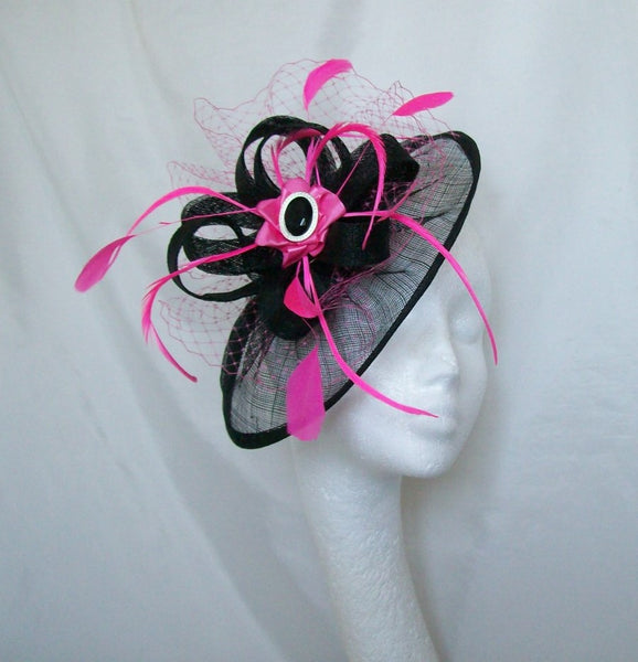 Aurora Feather Veil and Sinamay Loop Saucer Wedding Fascinator Hat