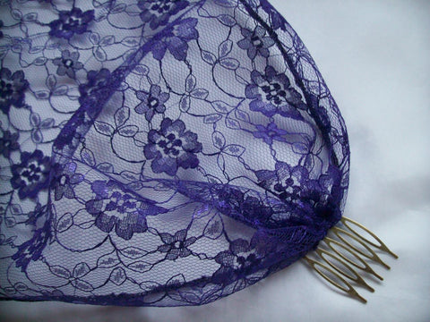 Gothic Retro Style Dark Purple Birdcage Bandeau Brides Wedding Bridal Veil Head Scarf- Ready Made