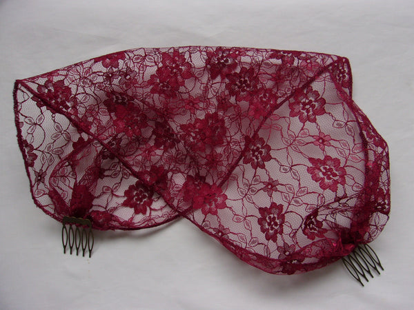 Burgundy Marsala Wine Lace Birdcage Bandeau Brides Wedding Bridal Veil - Burlesque Gothic Vintage Boho Head Scarf- Made to Order