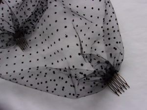 Black Spotted Veil - Fine Flocked Spot Polka Dot Tulle Net Mesh Bandeau Birdcage Full Face Gothic Goth Bride Bridal Funeral Veil