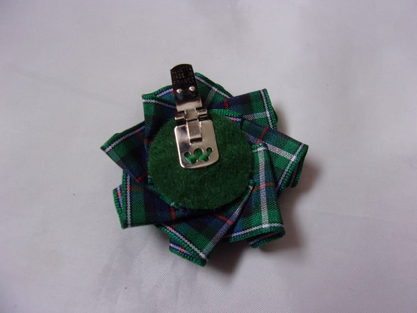 Scottish Highland Clan McKenzie Tartan Ribbon Plain Ruffle & Crystal or Pearl Shoe Clips Decoration - Wedding Party - Made to Order